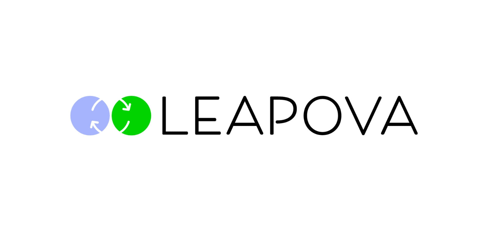 LEAPOVA logo with two circular icons in light blue and green, above the word LEAPOVA in black